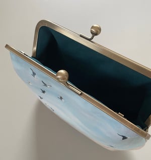 Image of Birds and reeds, velvet clutch bag with optional strap
