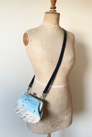 Image of Birds and reeds, velvet clutch bag with optional strap