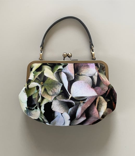 Image of Hydrangea, velvet clutch bag with optional strap