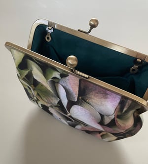Image of Hydrangea, velvet clutch bag with optional strap