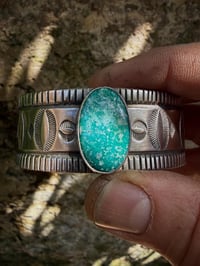 Image 3 of WL&A Handmade Ingot Old Style White Water Blue Turquoise Cuff - 1" width - Size 7 to 7.5" Wrist