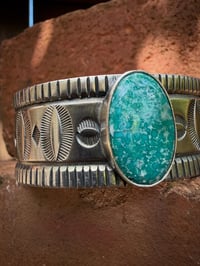 Image 6 of WL&A Handmade Ingot Old Style White Water Blue Turquoise Cuff - 1" width - Size 7 to 7.5" Wrist