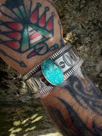 Image 2 of WL&A Handmade Ingot Old Style White Water Blue Turquoise Cuff - 1" width - Size 7 to 7.5" Wrist