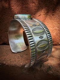 Image 4 of WL&A Handmade Ingot Old Style White Water Blue Turquoise Cuff - 1" width - Size 7 to 7.5" Wrist