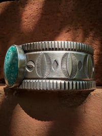 Image 5 of WL&A Handmade Ingot Old Style White Water Blue Turquoise Cuff - 1" width - Size 7 to 7.5" Wrist