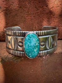Image 1 of WL&A Handmade Ingot Old Style White Water Blue Turquoise Cuff - 1" width - Size 7 to 7.5" Wrist