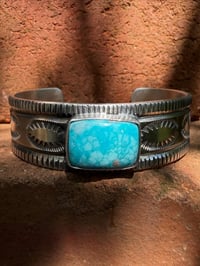 Image 3 of WL&A Handmade Ingot Old Style Carico Lake Turquoise Cuff - 3/4" width - Size 7 to 7.5" Wrist