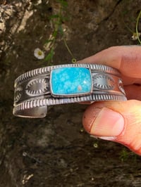 Image 4 of WL&A Handmade Ingot Old Style Carico Lake Turquoise Cuff - 3/4" width - Size 7 to 7.5" Wrist