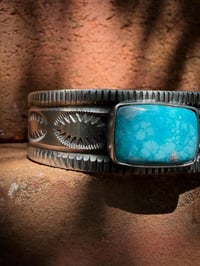 Image 6 of WL&A Handmade Ingot Old Style Carico Lake Turquoise Cuff - 3/4" width - Size 7 to 7.5" Wrist