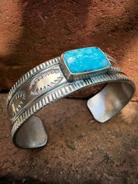 Image 1 of WL&A Handmade Ingot Old Style Carico Lake Turquoise Cuff - 3/4" width - Size 7 to 7.5" Wrist