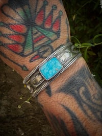 Image 2 of WL&A Handmade Ingot Old Style Carico Lake Turquoise Cuff - 3/4" width - Size 7 to 7.5" Wrist