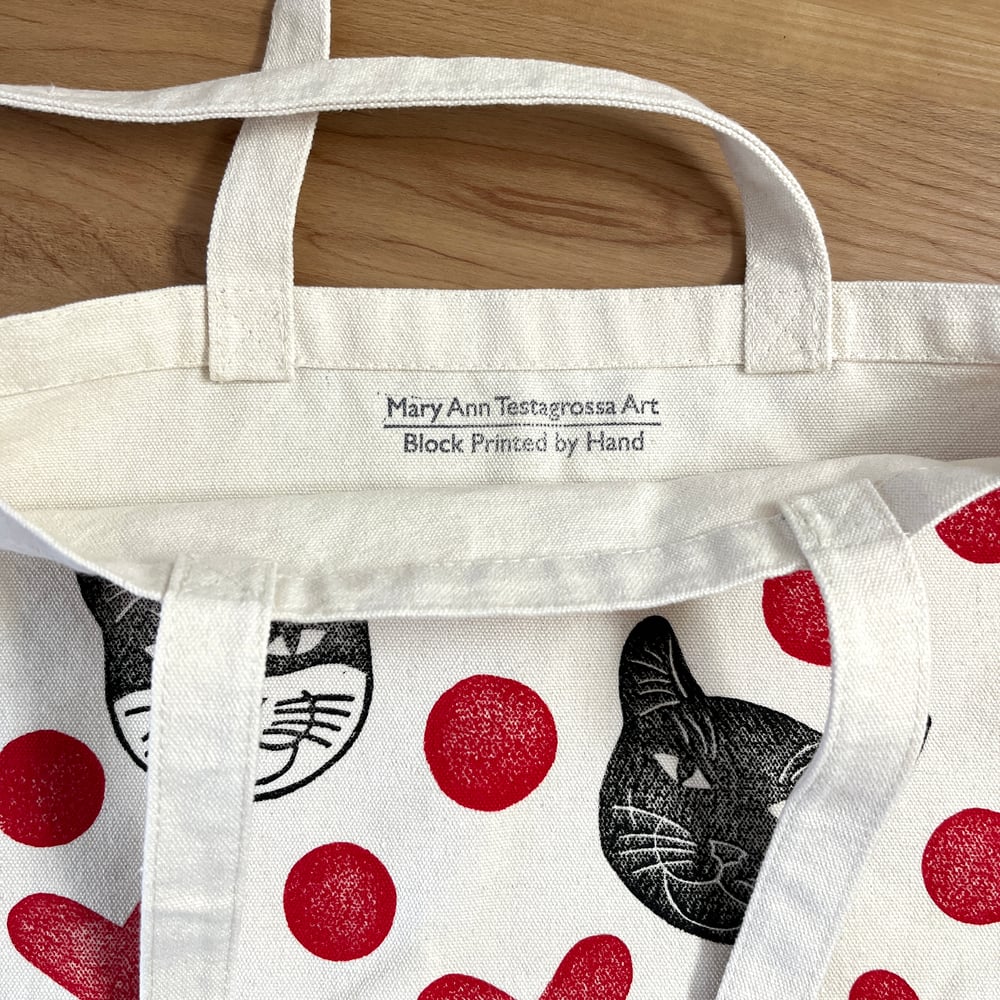 Image of Kitty Tote Bag with Hearts and Dots (only 1 available)