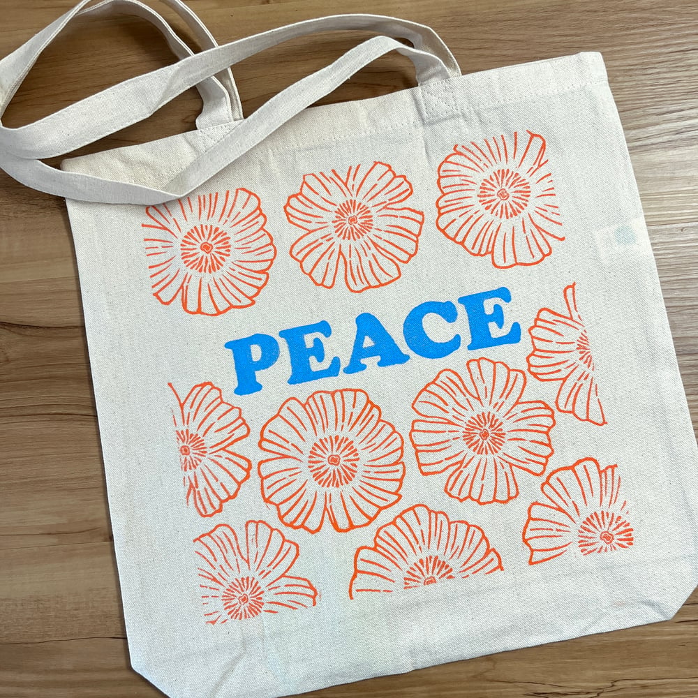 Image of Peace Tote with Orange Flowers  