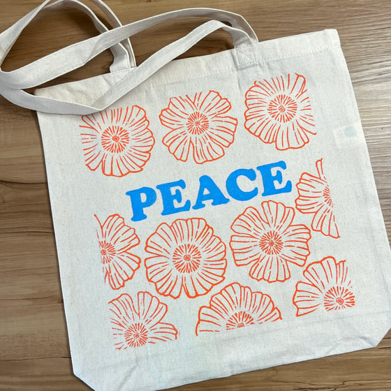Image of Peace Tote with Orange Flowers  