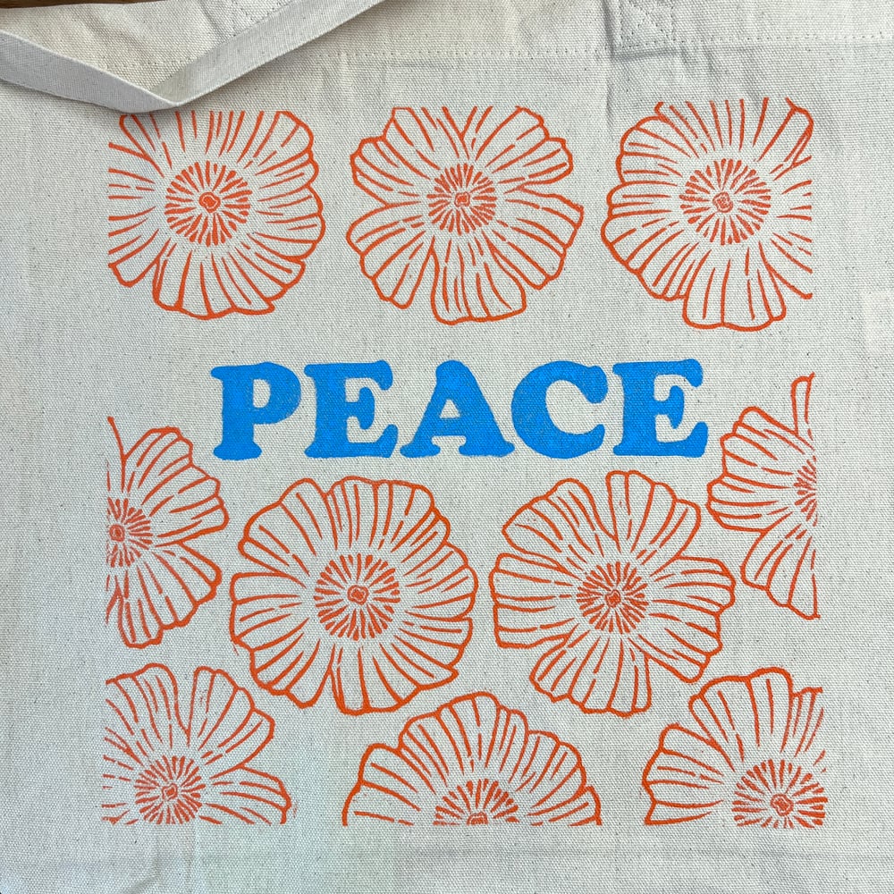 Image of Peace Tote with Orange Flowers  