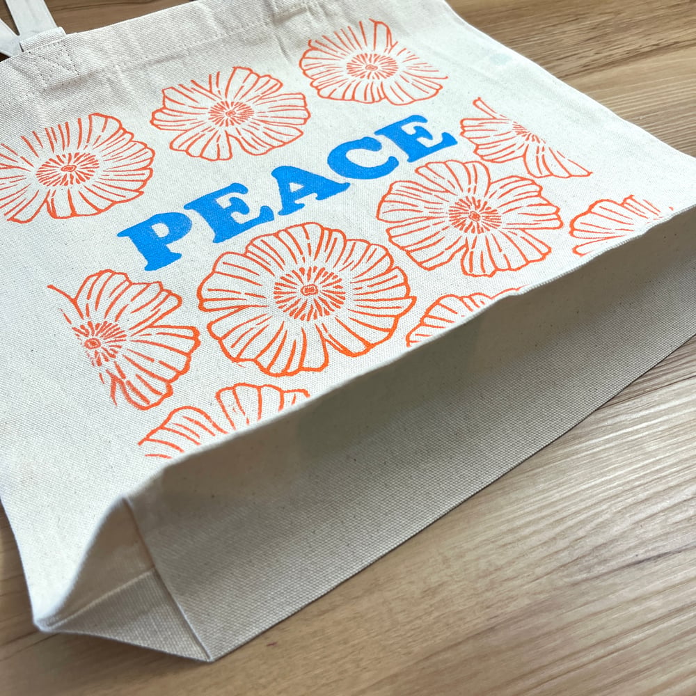 Image of Peace Tote with Orange Flowers  