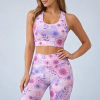 Image 1 of JUST PINK FLORAL SPORTS BR AND LEGGING SET