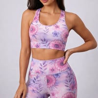 Image 2 of JUST PINK FLORAL SPORTS BR AND LEGGING SET