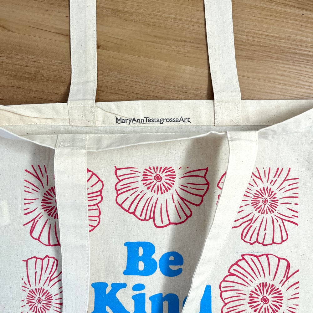 Image of Be Kind Tote with Rosy Pink Flowers  