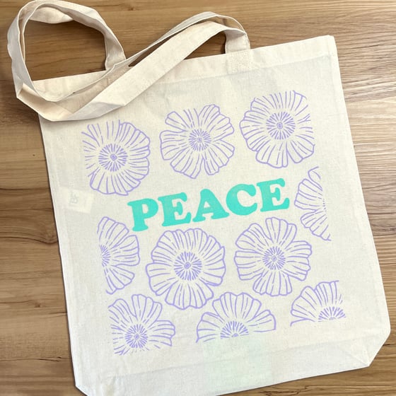 Image of Peace Tote with Lavender Flowers  
