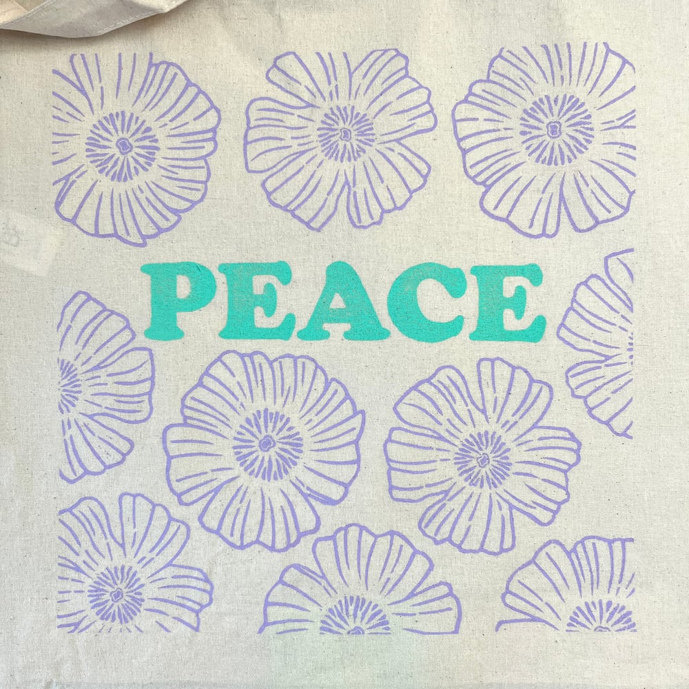 Image of Peace Tote with Lavender Flowers  