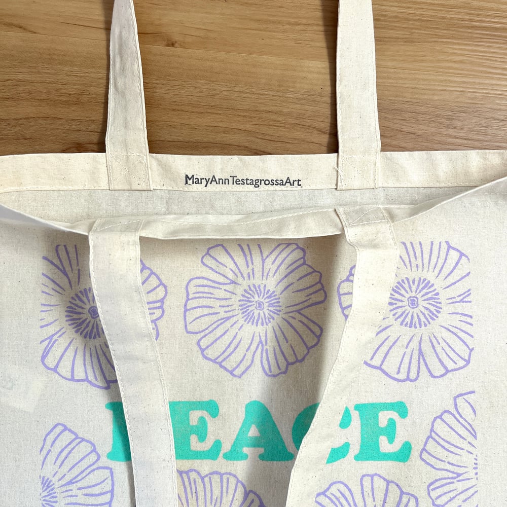 Image of Peace Tote with Lavender Flowers  