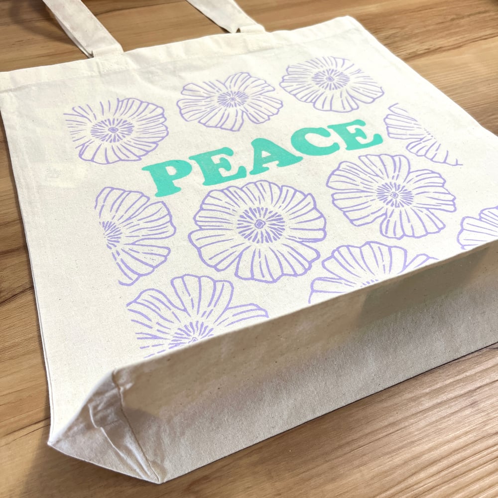 Image of Peace Tote with Lavender Flowers  