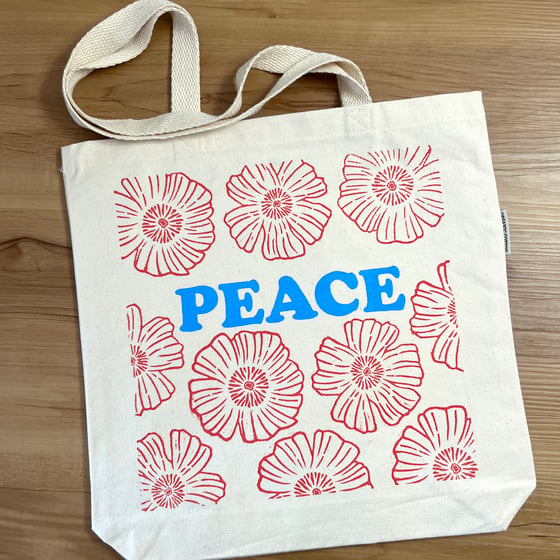 Image of Peace Tote with Rosy Pink Flowers  