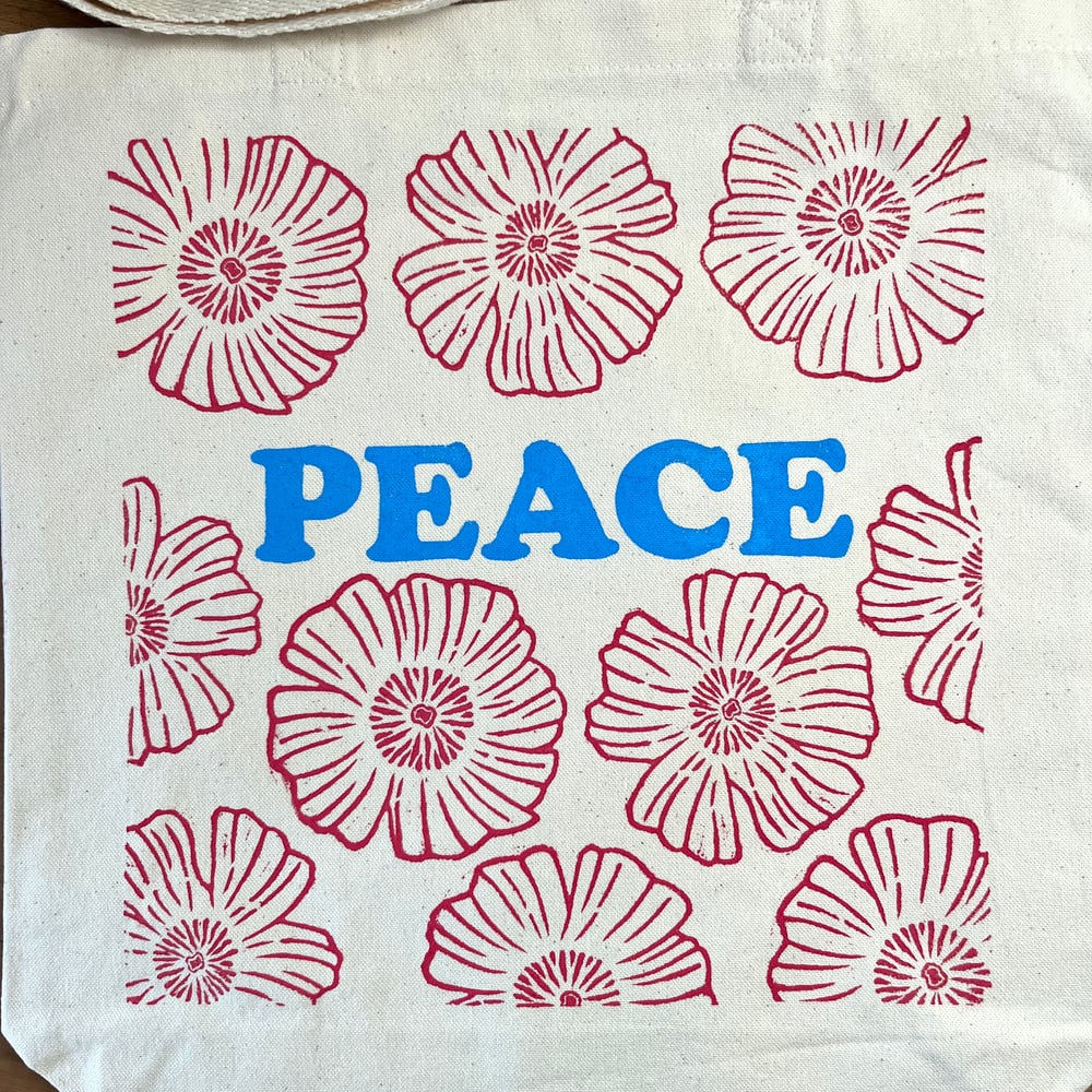 Image of Peace Tote with Rosy Pink Flowers  