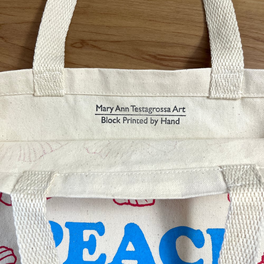 Image of Peace Tote with Rosy Pink Flowers  