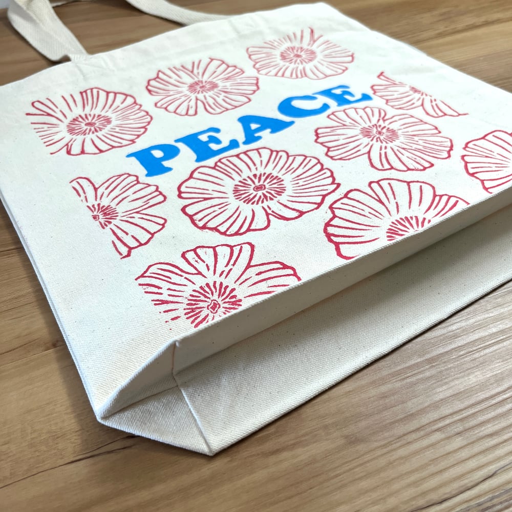 Image of Peace Tote with Rosy Pink Flowers  