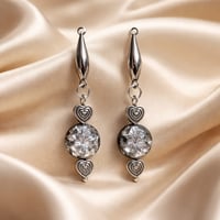 SILVER HEARTS WITH BLACK AND GLASS BEAD