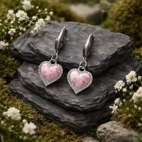 SILVER HEART WITH CZ BAGUETTES AND PINK FLOWER CENTER