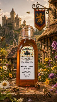 Image 1 of 👑The Armored Kingdom Premium Wildflower Honey Bottle(8oz) 💐🌺🍯