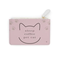 Image 1 of Mini Clutch Bag — 'Sleep Coffee Pet Cat' Pink Cat Paw Zip Pouch