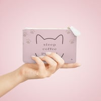 Image 4 of Mini Clutch Bag — 'Sleep Coffee Pet Cat' Pink Cat Paw Zip Pouch