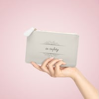 Image 5 of Mini Clutch Bag — Elegant "Dwell in Safety" Zip Pouch, Neutral Floral Accent