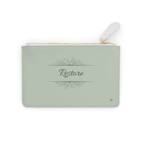 Image 1 of Mini Clutch Bag — Sage Inspirational Zip Pouch with “Restore My Soul” Script, Floral Accent