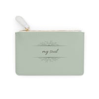 Image 2 of Mini Clutch Bag — Sage Inspirational Zip Pouch with “Restore My Soul” Script, Floral Accent