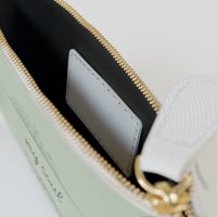 Image 3 of Mini Clutch Bag — Sage Inspirational Zip Pouch with “Restore My Soul” Script, Floral Accent