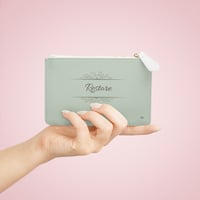 Image 4 of Mini Clutch Bag — Sage Inspirational Zip Pouch with “Restore My Soul” Script, Floral Accent