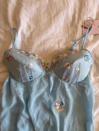 Image 3 of Vintage 1990s rare baby blue embroidered babydoll cami 