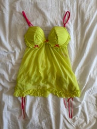 Image 1 of Vintage Y2K deadstock neon baby doll cami with pink bows and detailing