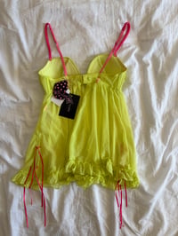 Image 2 of Vintage Y2K deadstock neon baby doll cami with pink bows and detailing
