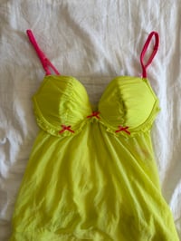 Image 3 of Vintage Y2K deadstock neon baby doll cami with pink bows and detailing