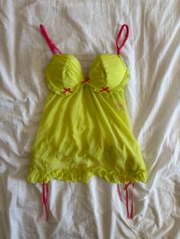 Image 5 of Vintage Y2K deadstock neon baby doll cami with pink bows and detailing