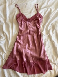Image 1 of Vintage 90s pink ruffle mini dress with beaded detail and mesh ruffle hem 