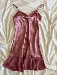 Image 2 of Vintage 90s pink ruffle mini dress with beaded detail and mesh ruffle hem 