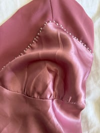 Image 4 of Vintage 90s pink ruffle mini dress with beaded detail and mesh ruffle hem 