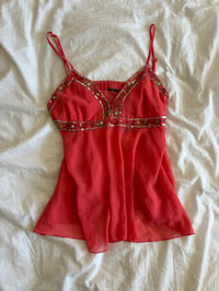 Image 1 of Vintage Y2K coral sequin and beaded cami top 
